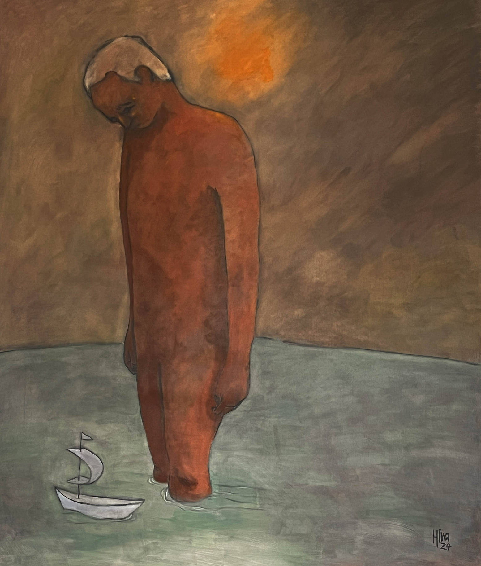 Öl auf Leinwand 130X155cm Migration – Last der Vergangenheit und das fragile Symbol der Hoffnung
